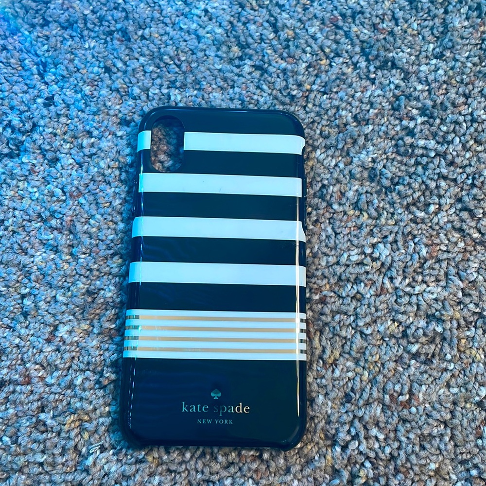 kate spade iphone X, XS case black white and gold striped